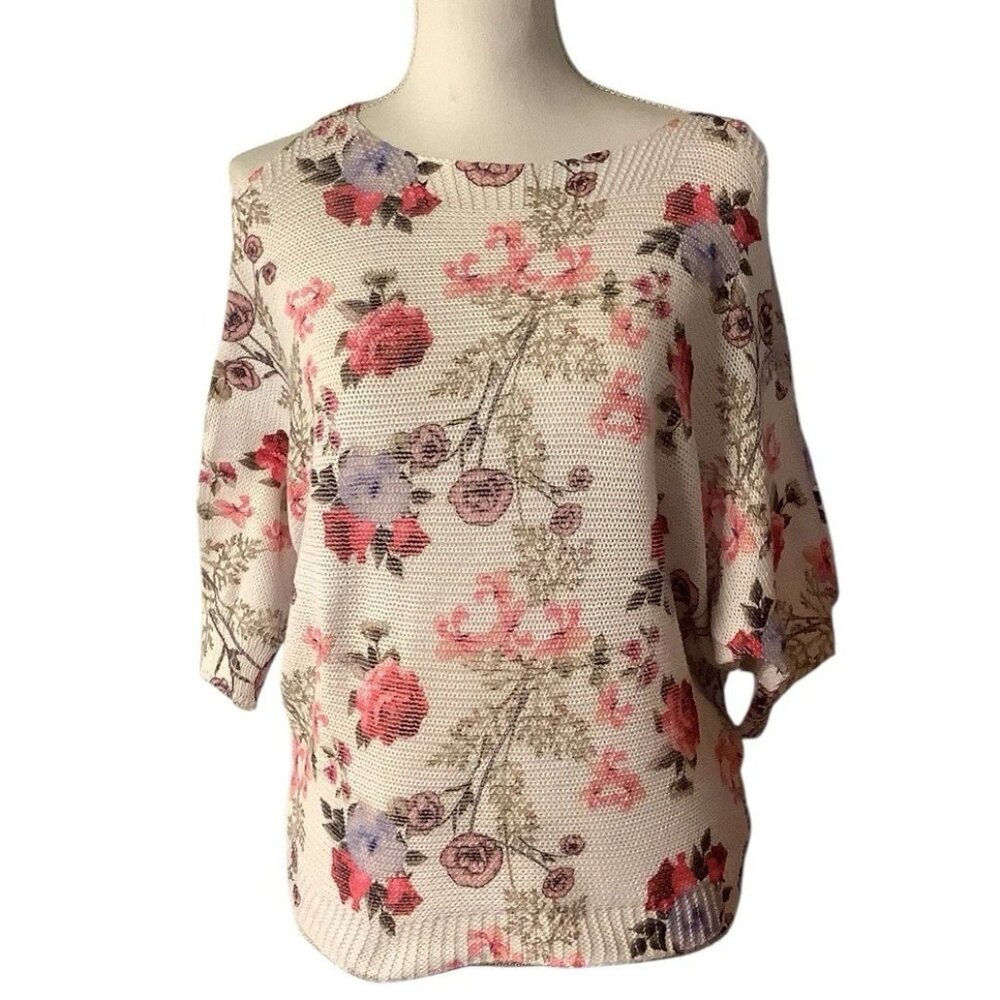 Collezione Leonardo Knit Floral Cold Shoulder Top Short Sleeve Womens Size S